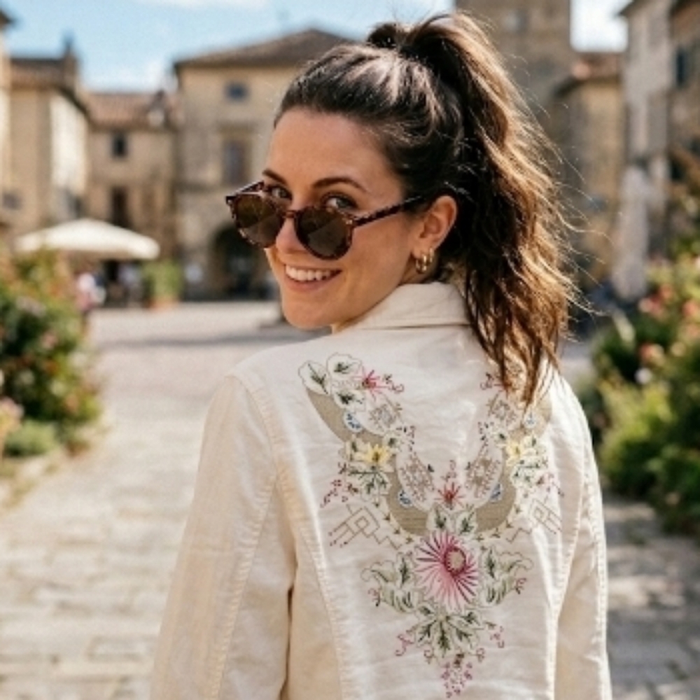 Beautiful Ivory Linen Embroidered Jacket Liz Claiborne - Picture 2 of 10